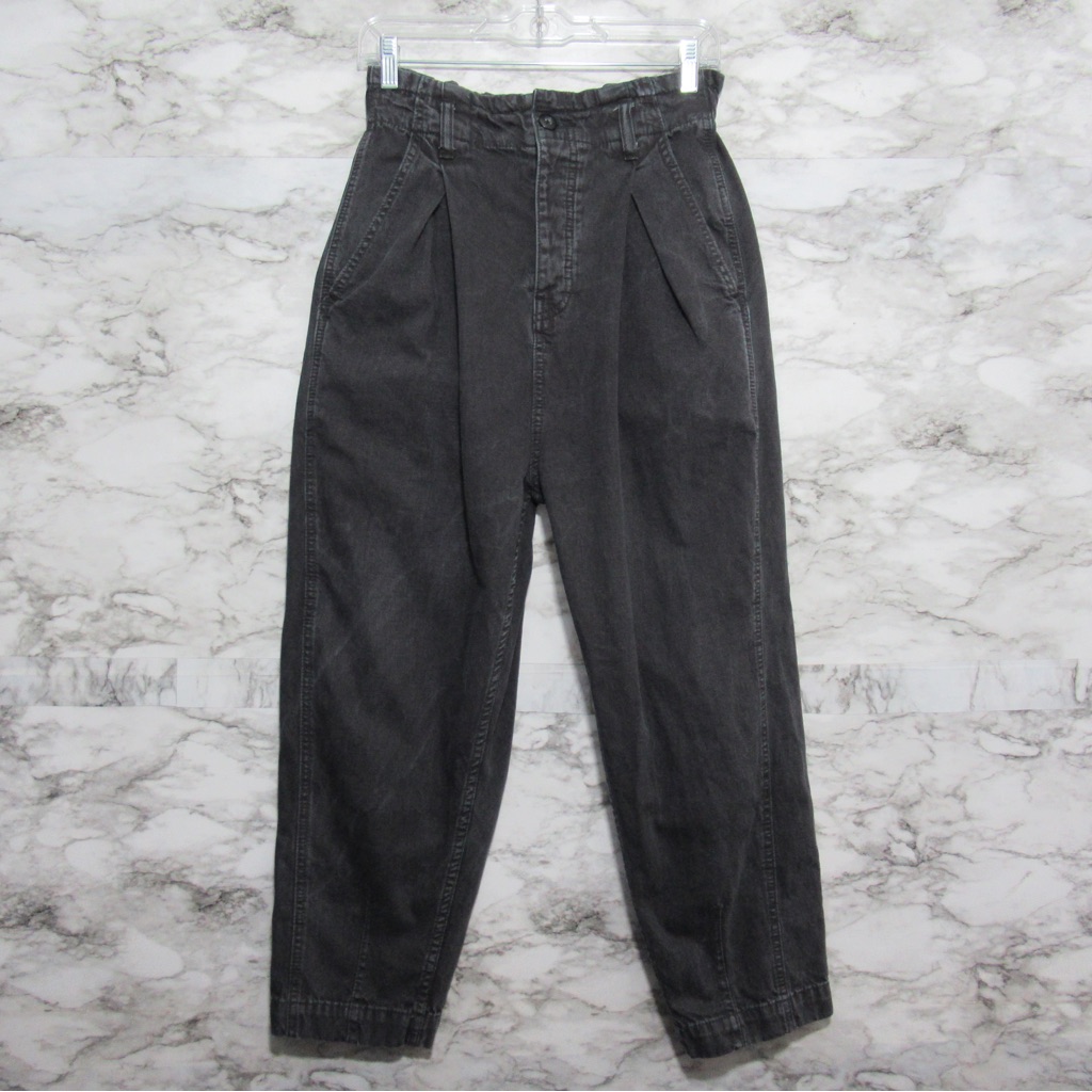 Free People We The Free Washed Black Pleated High Waisted Cropped Pants Size Xs